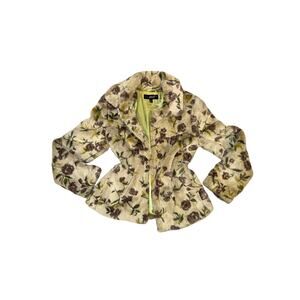 Title: Black Rivet Faux Fur Floral Print Jacket Size Medium